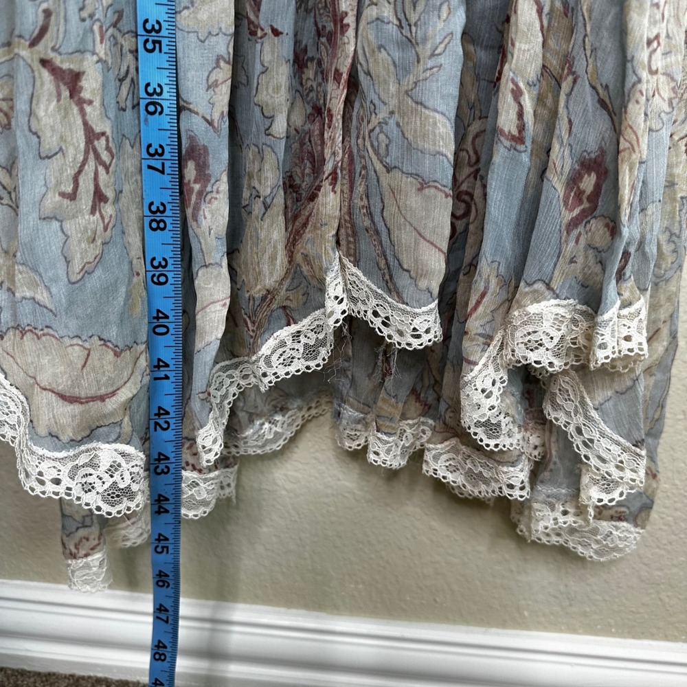 Zara Floral Tiered Maxi Dress Blue Lace Trim Paisley Boho Spaghetti Strap Small - Picture 8 of 10